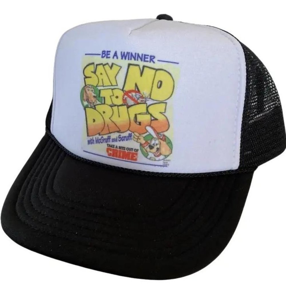 Retro 80s Vintage Say No To Drugs Hat Crime Dog Trucker snapback Black Cap Hat